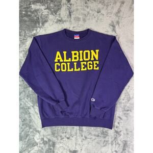Y2K Champion‎ Albion College Crewneck Sweatshirt Large Purple Yellow Spellout